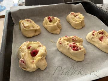 9. obrázek Kynutí  šneci s pudinkem, malinami a  cukrovou polevou